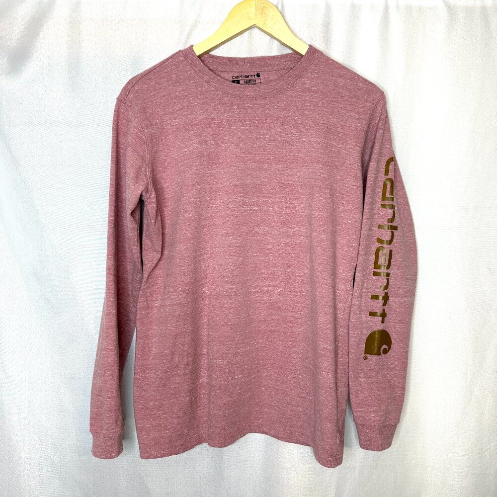 Carhartt women’s dusty rose L/S t-shirt. Utility Streetwear Logo on sleeve, S